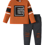 Kucnuzki Toddler Boy Clothes - 2T-3T Boys Long Sleeve Letter Print Shirts & Sweatshirts - Pants Set - Fall Winter Baby Boy Boutique Clothes