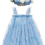 BGFKS Layered Tulle Tutu Dress for Toddler Girls,Baby Girl Rainbow Tutu Princess Skirt Set with Flower Headband.(Flower Blue,6 Months)