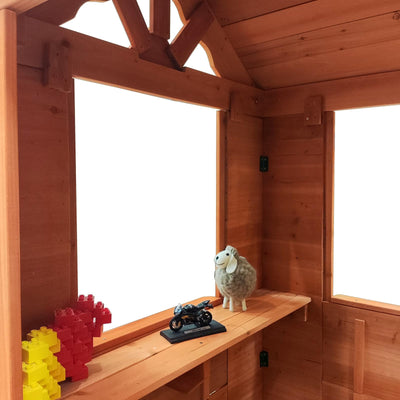 Wooden Playhouse for Age 3-8 Years Boy Girl,Outdoor Cottage Playhouse with Door, with 2 Windows and Flowerpot Holder,42" Lx46 Wx55 H,for Outdoor Garden, Lawn, Patio, Backyard