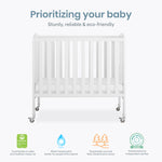 Dream On Me 2-in-1 Folding Portable Compact Mini Baby Crib in White, GreenGuard Gold & BSA, US Patented Flat Folding System, Locking Wheels,1″ Mattress Pad, Space-Saving Quck Fold Easy Storage