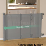 Momcozy Auto Lock Retractable Baby Gate, Safety Gate for Baby and Pet, 33” Tall, Extends to 55” Wide, Mesh Safety Dog Gate for Stairs, Indoor, Outdoor, Doorways, Hallways