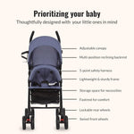 Dream On Me Vista Moonwalk Baby Stroller in Blue, Lightweight Infant Stroller with Compact Fold, Multi-Position Recline Umbrella Stroller with Canopy, Extra Large Storage and Cup Holder