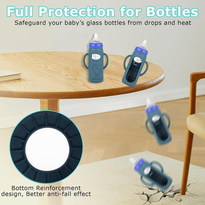 Silicone Sleeves with Handles for Lansinoh Glass Baby Bottles 8oz,Anti Breakage Baby Bottle Holder with Handles 3 Pack