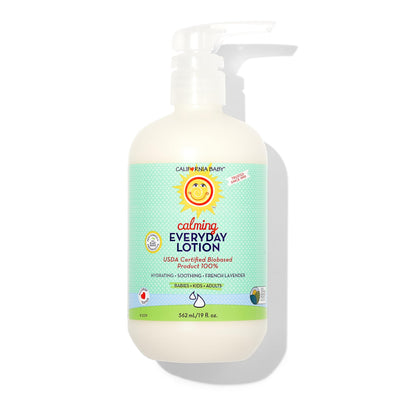 California Baby calming everyday lotion bottle on a white background