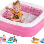 2-in-1 Inflatable Kiddie Pool, 65"x39"x10" (5'5") Soft Cushioned Floor, Handles, Drain, Shallow Rectangular Blowup Swimming Pool for Kids Age 2+ Toddler Ball Pit, Small Adult Backyard Tanning Pool
