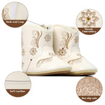 DUONITITI Baby Cowboy Cowgirl Boots Infant Western Embroidery Shoes for First Walker (White, 18-24 Months)