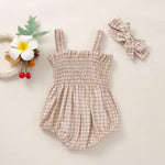 Newborn Baby Girl Bodysuit Sleeveless Halter Frill Romper One-piece Jumpsuit with Headband Summer Clothes Set (Khaki, 0-3 Months)