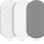 3-Pack Cotton Muslin Bassinet Sheets - Fitted Elastic Mattress Cover for Baby Boys & Girls, Breathable Bedside Bassinet Sheets Neutral Colors (Fits Oval & Rectangle Shape) (Green)