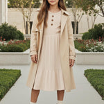 PATPAT Girls Sweater Fall Dress Long Sleeve Knit A Line Casual Winter Dresses Holiday Picture Day Outfits Beige 8-9 Years