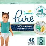 Pampers Pure Protection Baby Diapers, Size 5 (27+ lbs), 132 Count, Up to 100% Leakproof, Premium Plant-based Skin Protection, Hypoallergenic Soft Diapers
