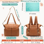 MOMINSIDE Diaper Bag Tote, 4 in 1 Leather Diaper Bag Backpack with 14 Pockets, Convertible Baby Bag for Boys Girls, Baby Registry, Changing Pad, 4 Large Insulated Pockets(Brown)