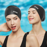 Aegend Swim Caps for Long Hair, Durable Silicone Swimming Caps for Women Men Adults Youths, Easy to Put On and Off, Waterproof Swim Hats Bathing Caps to Keep Hair Dry, 1 Pack, Black