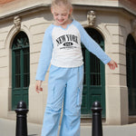 Kucnuzki Toddler Girl Clothes 3T 4T Girl Clothes Fall Outfits Blue Long Sleeve Tops Graphic T Shirt Cargo Pants 2 Piece Clothing Set