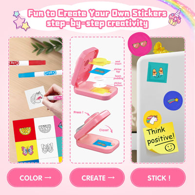 Sticker Maker for Kids - Make Your Own 60 Stickers with DIY Puffy Sticker Kit - Create a 3D Sticker Machine Arts and Crafts for Kids Ages 6-12 - Fun Craft Kits & Gifts for Girls Boys Year Old