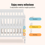 Dream On Me Aden 4-in-1 Convertible Mini Baby Crib in White, GreenGuard Gold & BSA, Sustainable Pinewood, Non-Toxic Finish, 3 Mattress Heights, Converts to Mini Day & Twin-Size Bed