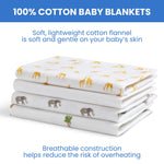 Delta Children 100% Cotton Flannel Baby Receiving Blankets for Girls and Boys – 30x30 Inches (Pack of 4), Safari Friends