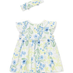 Little Me Clothes for Baby Girls' Bluebells Bodysuit Dress with Headband, Marshmallow/Marina, 9 Months