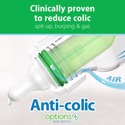 Dr. Brown's Anti-Colic Options+ Narrow Glass Baby Bottle with Level 1 Slow Flow Nipple, BPA-Free, 8 oz/250 mL, 0m+, 4-Pack (Packaging May Vary)