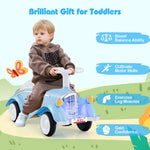 Costzon Toddler Ride On Toy, Classic Foot to Floor Sliding Car w/Steering Wheel, Horn, Headlights & Under Seat Storage, Kids Push Ride-Ons, Retro Baby Ride On Toys for Boys Girls 19-36 Months (Blue)
