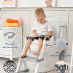 Forbena Toddler Potty Training Seat with Step Stool Ladder, Toilet Potty Seat for Baby Boys Girls Toddlers, Kids Chair Stairs with Handles and Soft Cushion (White and Grey)