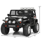 Costzon 2-Seater Ride on Truck, 12V Battery Powered Electric Vehicle w/Remote Control, 2 Speeds, Spring Suspension, LED Light, Horn, Music/ MP3, 2 Doors Open, Ride on Car for Kids (Black)