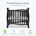 Dream On Me Violet 4-In-1 Convertible Mini Crib In Black, Greenguard Gold Certified, JPMA Certified, 3 Position Mattress Height Settings, Non-Toxic Finish