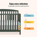 Dream On Me Odelle 5-in-1 Convertible Full-Size Baby Crib in Forest Green, GreenGuard Gold & BSA Converts to Toddler, Day & Full-Size Bed, Sustainable Pinewood, 3 Mattress Heights