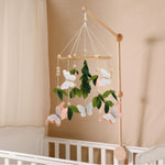 Butterfly Mobile for Crib - A Beautiful Butterfly Handmade Crib Mobile with Green Leaves, Pink, White and Gold Detail for a Nature or Wildflower Theme Nursery