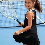 PATPAT Girls 2 Piece Tennis Skirt Set Size 9-10, Plain Black Tank Tops and Plain Black Pleated Skirt with Built In Shorts 2 Piece Outfits Girl Clothes Tennis Outfit Athletic Sets Activewear