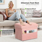 FaiPue Storage Ottoman, Folding Ottoman Foot Rest Stool with Thicker Furry Padded Seat. Soft Fur Small Ottoman Bench with Storage for Bedroom Living Room, Holds Up to 300 lbs, 17x13x13IN (Pink)