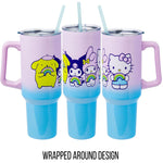 Silver Buffalo Sanrio Hello Kitty and Friends Featuring My Melody, Kuromi, and Pompompurin Rainbow Ombre Stainless Steel Tumbler with Handle and Straw, Fits in Standard Cup Holder, 40 Ounces