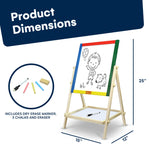 Kidzlane Art Easel for Kids 2-4 - Wooden Toddler Easel - Double Sided Standing Chalkboard/Dry Erase Board for Kids - Toddler Drawing Board with Accessories - 25.75 Inches Blackboard and Whiteboard