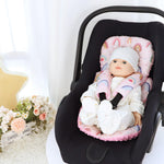 CARUILI Infant Car Seat Insert Cushion, Super Soft Baby Car Seat Head Support & 2 Straps Pads, Reversible Preemie Newborn Carseat Insert, Fit Car Seat, Stroller, Infant Bouncer, Pink Rainbow