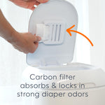 Diaper Genie Platinum Pail (Lily White) is Made in Durable Stainless Steel and Includes 1 Easy Roll Refill with 18 Bags That can Last up to 5 Months.