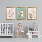 arfitest Nursery Wall Art Cute Bunny Botanical Flowers Wall Decor Pink Green Nursery Pictures Posters Girl Bedroom Canvas Prints gifts for Baby Boys and Girls Playroom paintings 12x16inch