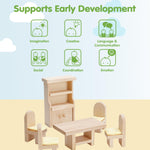 PlanToys® Dining Room Classic Set | Montessori Small World and Family Role Play | Eco Friendly Wooden Dining Room Furniture for Imaginative Play