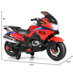 Costzon Kids Ride On Motorcycle, 12V Electric Battery Powered Ride On Bike w/Training Wheels, LED Lights, Music, Pedal, Forward/Reverse, Gift for Children Boys Girls (Red)