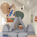 MeMoreCool Kids Modular Play Couch, 8-Piece Convertible Kids Couch Set in Grey, Foam Fort Builder Kids Sofa with Washable Plush Cover for Small Spaces Playroom Nursery, 150 lbs, Ages 1-5
