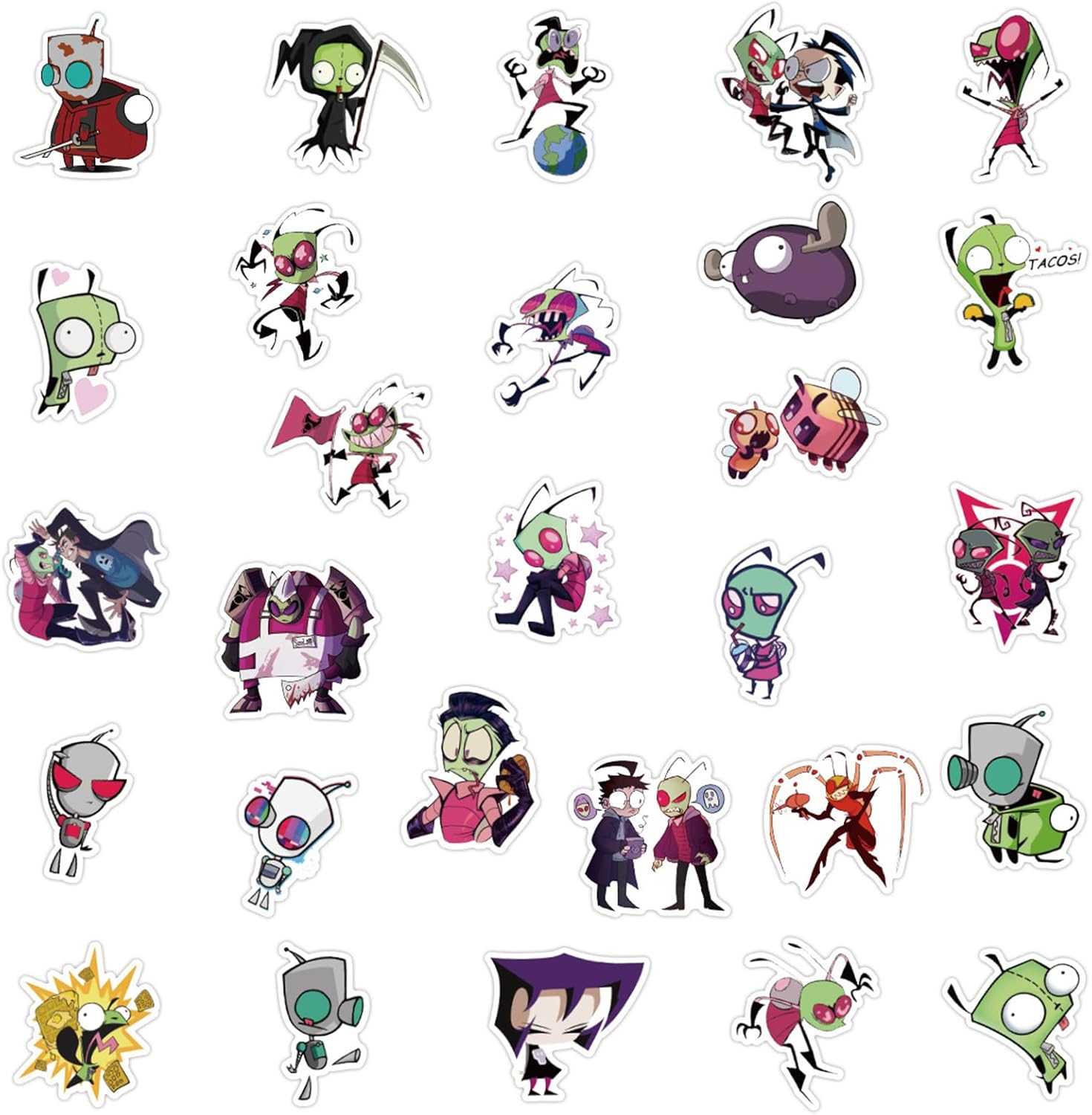 50pcs Invader Movie ZIM Stickers for Kids, Cute Water Bottle Stickers for Kids Waterproof, Vinyl Laptop Kid Sticker Pack (White)