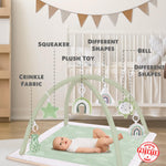 Washable Tummy Time Mat, Baby Play Gym with 6 Featured Toys, Baby Gym for Infant & Toddler, Larger Baby Play Mat, Deluxe Baby Play Mats for Floor, Sensory and Motor Skill Development, Non Slip, Green