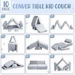 whiffee 10Pcs Kids Play Couch,Toddler Sofa,Modular Kids Couch for Playing, Creativing, Sleeping (Grey)