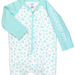 RUGGEDBUTTS Long Sleeve One Piece Rash Guard - Whimsical Charm - 6-12m White/Blue