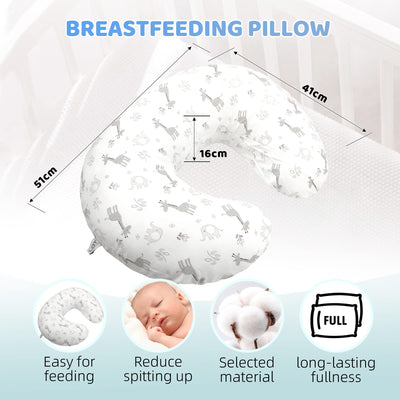 LAT Nursing Pillow for Breastfeeding,100% Cotton Removable Cover,Ergonomic Breast Feeding Pillows for Mom and Baby,Machine Washable(Giraffe & Elephant)