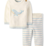 Gymboree,Baby Boys,and Newborn Long Sleeve Sweater and Pants 2-Piece Outfit Set,Ivory Whale,0 Months,3 Months