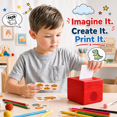 Trunera AI Voice Sticker Printer with 2.4 Inch Display, Standalone Thermal Sticker Maker Machine for Kids Coloring Pages, Inkless Mini Printer for DIY Doodles, Study Notes & Journaling(Red)