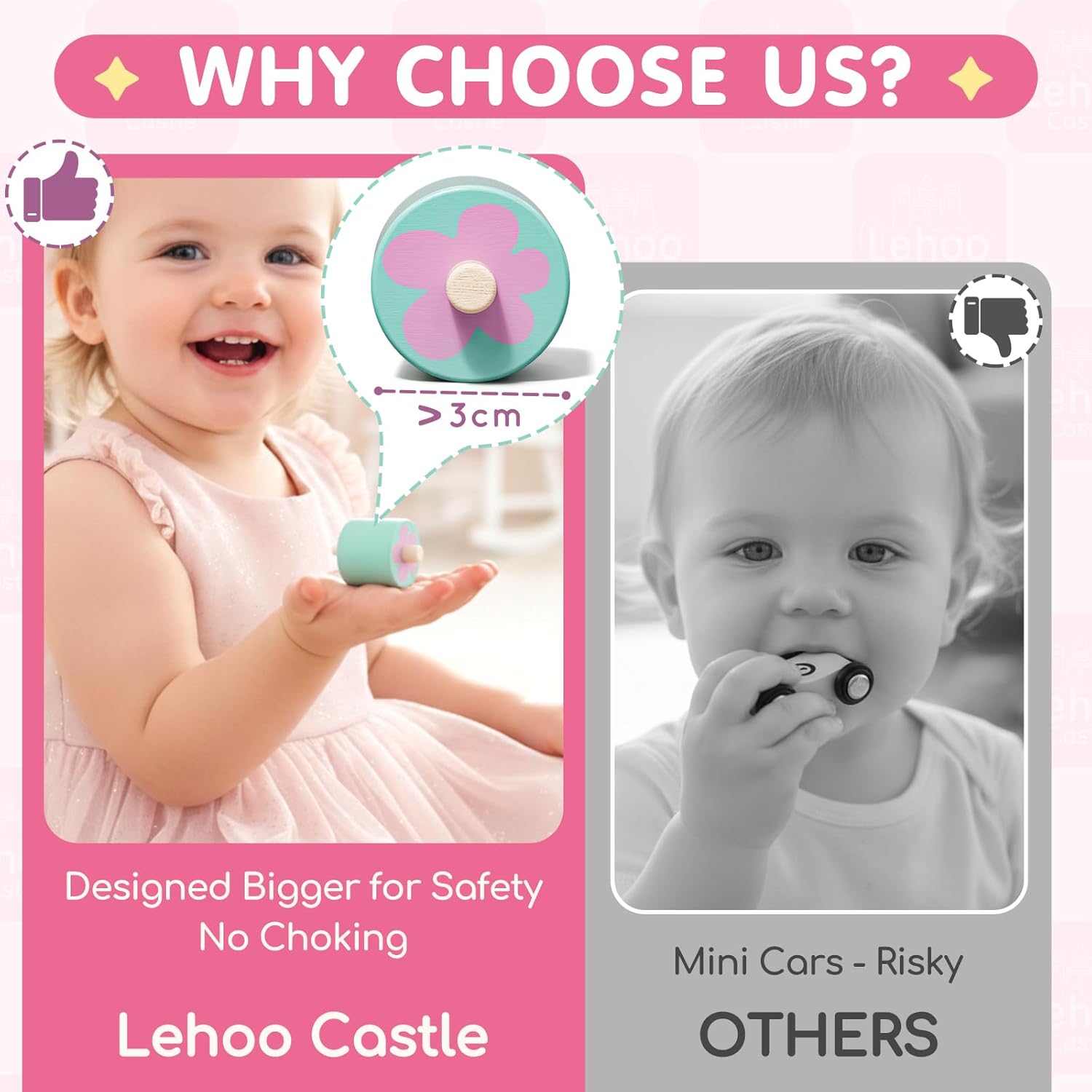 Lehoo Castle Wooden Car Ramp Toys for 1 Year Old Girl Birthday Gifts, Unicorn Montessori Toys for One Year Old, Wooden Race Track with 4 Rollers, for Toddlers 1-3 Year Old