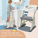 Potty Training Toilet Seat for Toddlers,2 in 1 Toddler Toilet Seat with Steps, Grey Adjustable Toddler Seat for Boys Girls,with Anti-Slip Steps Splash Guard Safety Handles.