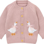 DovFanny Baby Toddler Girl Cardigan Warm Sweater Floral Long Sleeve Jumpers Coats Knitted Clothes with Cute Goose