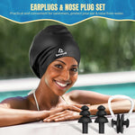 2 Pack Extra Large Swim Cap for Braids and Dreadlocks, Silicone Swimming Caps for Long Hair, Weaves, Extensions, Curls & Afros, Waterproof Adult Swim Hats Bathing Caps for Women Men(Black+Rose Red)