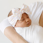 Baby Bling Bows - Newborn to Little Baby Girl Bows, 2 Pack Nylon Super Soft Stretchy Knot Toddler Headbands, Perfect Hair Accessories Head Bands for Infant Kids(White Rainbow Dot & Zinnia)
